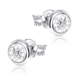 Sun In Circle With CZ Stone Silver Ear Stud STS-5523